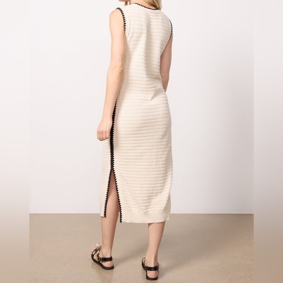 WATASHI Tan/Black Tank Knit Dress Round Neck Side Split Scalloped Edge Size M - Picture 7 of 10